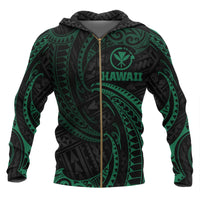 Hawaii Polynesian Zip up Hoodie Green Tribal Wave Unisex Green - Polynesian Pride