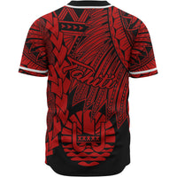 Tahiti Polynesian Baseball Shirt - Tribal Wave Tattoo Red - Polynesian Pride