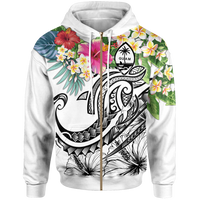 Guam Polynesian Zip up Hoodie Summer Plumeria (White) Unisex White - Polynesian Pride