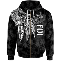 Fiji Zip up Hoodie Polynesian Wings (White) Unisex Blue - Polynesian Pride