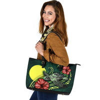 Palau Polynesian Leather Tote Bag - Green Turtle Hibiscus - Polynesian Pride