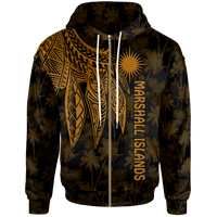 Marshall Islands Zip up Hoodie Polynesian Wings (Golden) Unisex Golden - Polynesian Pride