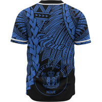 Niue Polynesian Custom Personalised Baseball Shirt - Tribal Wave Tattoo Blue - Polynesian Pride
