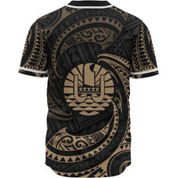 Tahiti Polynesian Custom Personalised Baseball Shirt - Gold Tribal Wave - Polynesian Pride