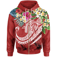 Papua New Guinea Polynesian Zip up Hoodie Summer Plumeria (Red) Unisex Red - Polynesian Pride