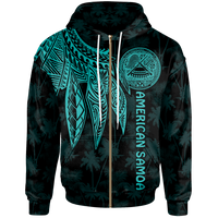 American Samoa Zip up Hoodie Polynesian Wings (Turquoise) Unisex Black - Polynesian Pride