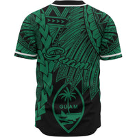 Guam Polynesian Custom Personalised Baseball Shirt - Tribal Wave Tattoo Green - Polynesian Pride