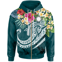 Marshall Islands Polynesian Zip up Hoodie Summer Plumeria (Turquoise) Unisex Turquoise - Polynesian Pride