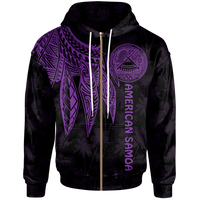 American Samoa Zip up Hoodie Polynesian Wings (Purple) Unisex Purple - Polynesian Pride
