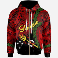 Papua New Guinea Simbu Province Polynesian Zip Hoodie Tribal Wave Tattoo Unisex Red - Polynesian Pride