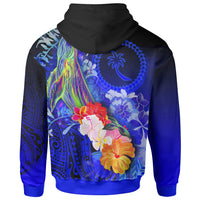 Custom Chuuk Hoodie Humpback Whale with Tropical Flowers (Blue) - Polynesian Pride