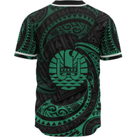 Tahiti Polynesian Custom Personalised Baseball Shirt - Green Tribal Wave - Polynesian Pride