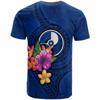 Yap Micronesia T Shirt Floral With Seal Blue - Polynesian Pride