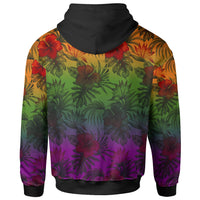 Polynesian Zip up Hoodie Green Hibiscus Patterns - Polynesian Pride