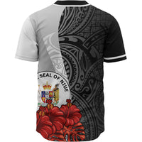 Niue Polynesian Custom Personalised Baseball Shirt - Coat Of Arm With Hibiscus White - Polynesian Pride