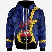 Papua New Guinea Gulf Province Polynesian Zip Hoodie Tribal Wave Tattoo Unisex Blue - Polynesian Pride
