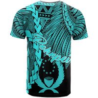 Pohnpei Micronesia T Shirt Tribal Wave Tattoo Neon Blue - Polynesian Pride