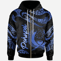 Pohnpei Polynesian Zip Hoodie Polynesian Tattoo Blue Version Unisex Blue - Polynesian Pride