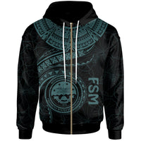 Federated States of Micronesia Polynesian Zip up Hoodie FSM Waves (Turquoise) Unisex Turquoise - Polynesian Pride