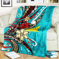 Tokelau Premium Blanket - Tribal Flower With Special Turtles Blue Color - Polynesian Pride