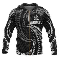 Vanuatu Polynesian Zip up Hoodie White Tribal Wave Unisex Black - Polynesian Pride