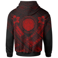 Northern Mariana Islands Custom Polynesian Zip up Hoodie CNMI Seal Camisole Hibiscus Style (Red) - Polynesian Pride