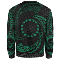 Cook Islands Polynesian Custom Personalised Sweater - Green Tribal Wave - Polynesian Pride
