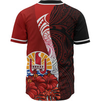 Tahiti Polynesian Custom Personalised Baseball Shirt - Coat Of Arm With Hibiscus - Polynesian Pride