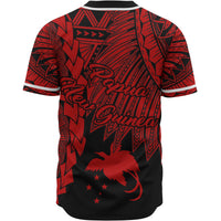 Papua New Guinea Polynesian Baseball Shirt - Tribal Wave Tattoo Red - Polynesian Pride
