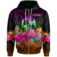 Tonga Polynesian Zip up Hoodie Summer Hibiscus Unisex Reggae - Polynesian Pride