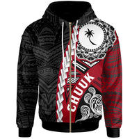 Chuuk Micronesia Polynesian Zip up Hoodie Wave Tattoo Unisex Red - Polynesian Pride