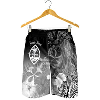 Guam Custom Personalised Men's Shorts - Humpback Whale with Tropical Flowers (white) - Polynesian Pride