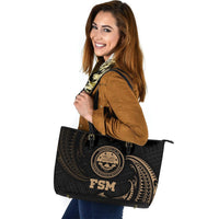 Federated States Of Micronesia Leather Tote Bag - Gold Tribal Wave - Polynesian Pride