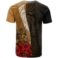 Tonga Polynesian Custom T Shirt Coat of Arms With Hibiscus Gold - Polynesian Pride