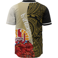 Tahiti Polynesian Baseball Shirt - Coat Of Arm With Hibiscus Gold - Polynesian Pride
