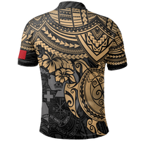 Tonga Polo Shirt Tongan Flag Coat Coat Of Arms Golden Turtle Hibiscus - Polynesian Pride