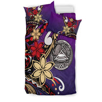 American Samoa Bedding Set - Tribal Flower With Special Turtles Purple Color - Polynesian Pride