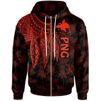 Papua New Guinea Zip up Hoodie Polynesian Wings (Red) Unisex Red - Polynesian Pride