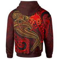 Papua New Guinea Zip up Hoodie Red Shark Polynesian Tattoo - Polynesian Pride