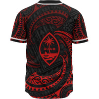 Guam Polynesian Baseball Shirt - Red Tribal Wave - Polynesian Pride