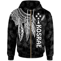 Kosrae Zip up Hoodie Polynesian Wings (White) Unisex White - Polynesian Pride