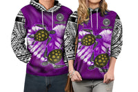 Custom American Samoa Hoodie Couple Polynesian Turtles Valentine HUSBand and WIFE Tie Dye Purple LT13 6XL - Polynesian Pride