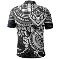 Chuuk Polo Shirt Chuuk FLag White Turtle Hibiscus (Black) - Polynesian Pride
