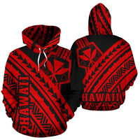 Hawaii Kanaka Polynesian Hoodie Poly Style Red Unisex White - Polynesian Pride