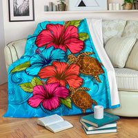 Ocean Hibiscus Premium Blanket White - Polynesian Pride