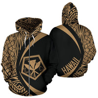 Kanaka Polynesian Zip up Hoodie Tribal Circle Style Golden Color Unisex Gold - Polynesian Pride