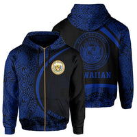 Hawaii Polynesian Zipper Hoodie Blue Round Style Unisex Blue - Polynesian Pride
