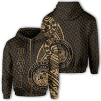 Hawaii Polynesian Zipper Hoodie Gold Emboss Style Unisex Gold - Polynesian Pride