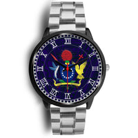 Cook Islands Coat Of Arms Black Watch Silver Metal Link Stainless Steel Band - Polynesian Pride