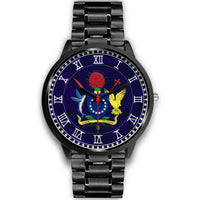 Cook Islands Coat Of Arms Black Watch Black Metal Link Stainless Steel Band - Polynesian Pride